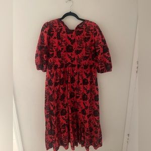 Zara Size Small Beautiful Cotton Floral Dress With Black Sequin Design PreOwned